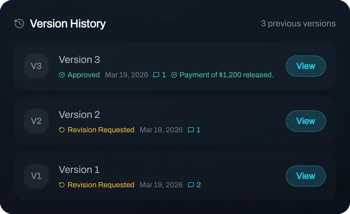 Version history card — three previous revisions